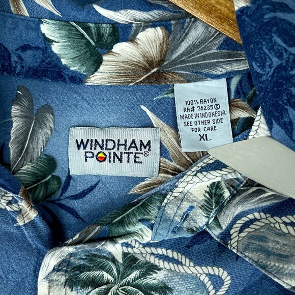 Windham Pointe Mens Hawaiian Shirt Floral Size XL Short Sleeve Collared Rayon - Picture 7 of 12